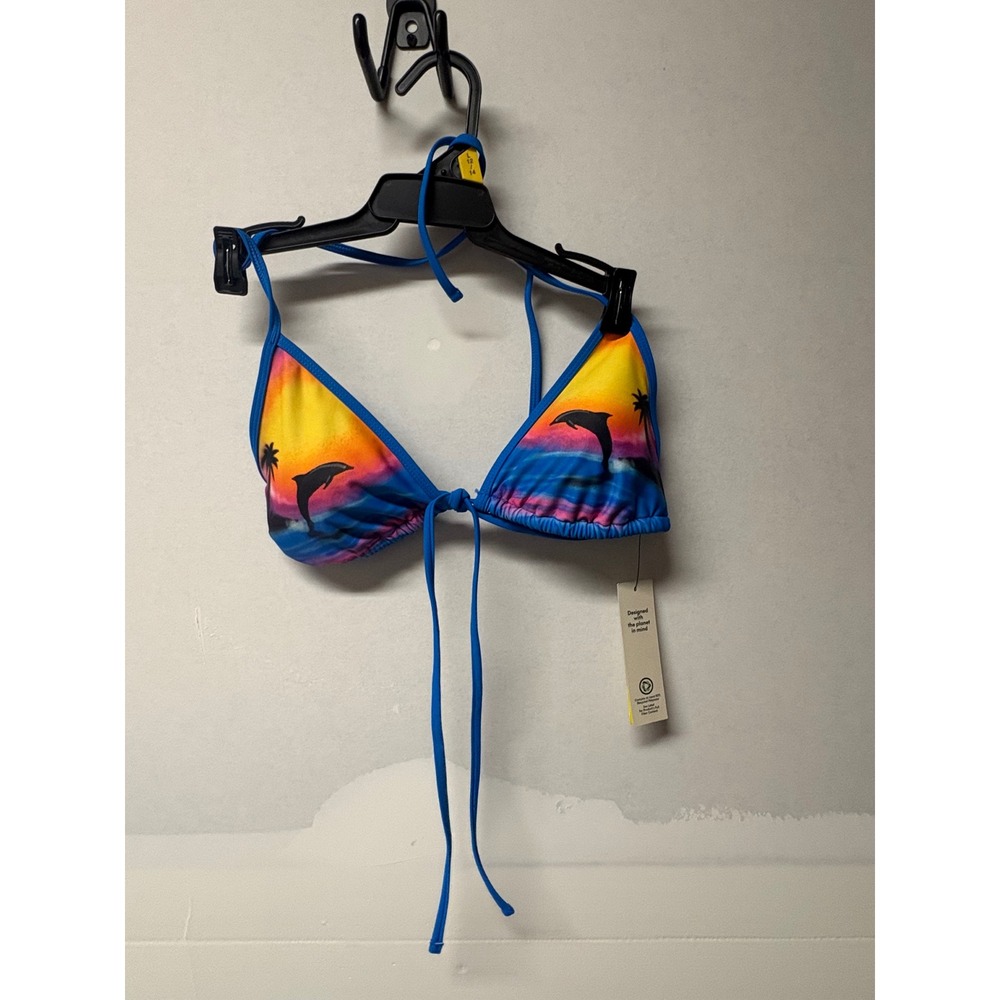 No Boundaries Blue Dolphin Sunset Triangle Bikini Top Size L 12-14 NWT